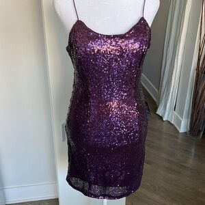 NWT.  Purple Sequin Bodycon Mini Dress. Sz M-L